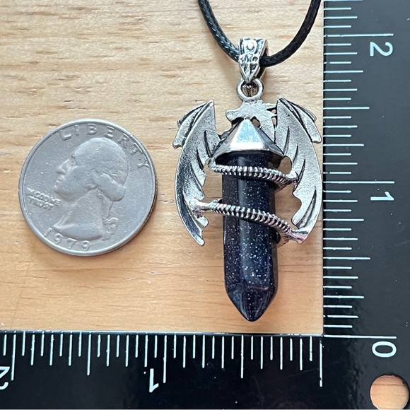 New Dragon Blue Sandstone Hexagonal Amulet Chakra Pendant Necklace w Cord - Picture 2 of 8